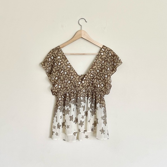 Vintage Fossil Falling Leaves Brown / Cream Flowy Mini Dress Top Women’s Small - Picture 6 of 9